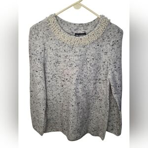 Karl Lagerfeld Gray Long Sleeve Pearl Beading Size M